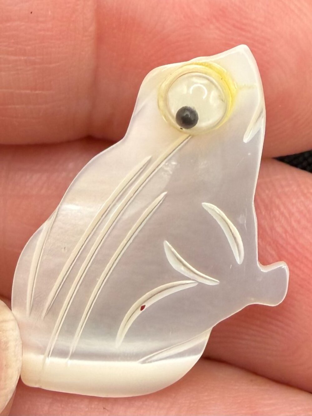 Vintage Carved Mother of Pearl Frog Toad Brooch Pin